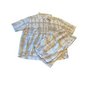 H&M Mens XL Relaxed Fit Linen-Blend Pajama Shirt & Shorts Set Lounge